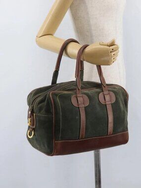 LOEWE Anagram Hand Bag Suede Green Gold